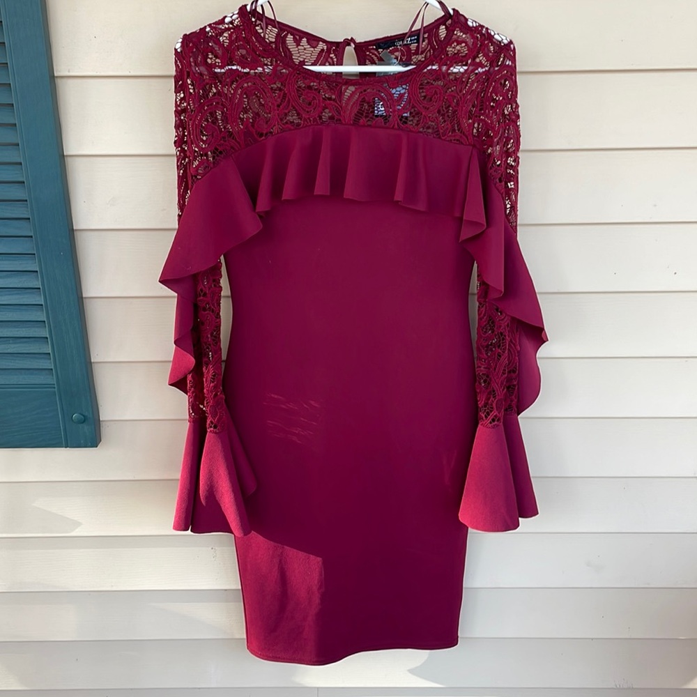 NWT Quiz Red Long Sleeve Lace Detail MIDI Dress